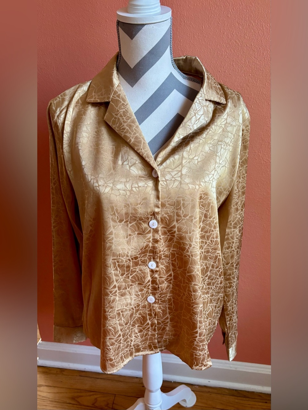 RIHOAS Gold Satin Button-Down Shirt